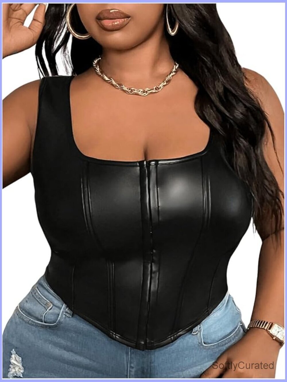 Plus Size Leather Sleeveless Corset Top Asymmetrical Hem Tank